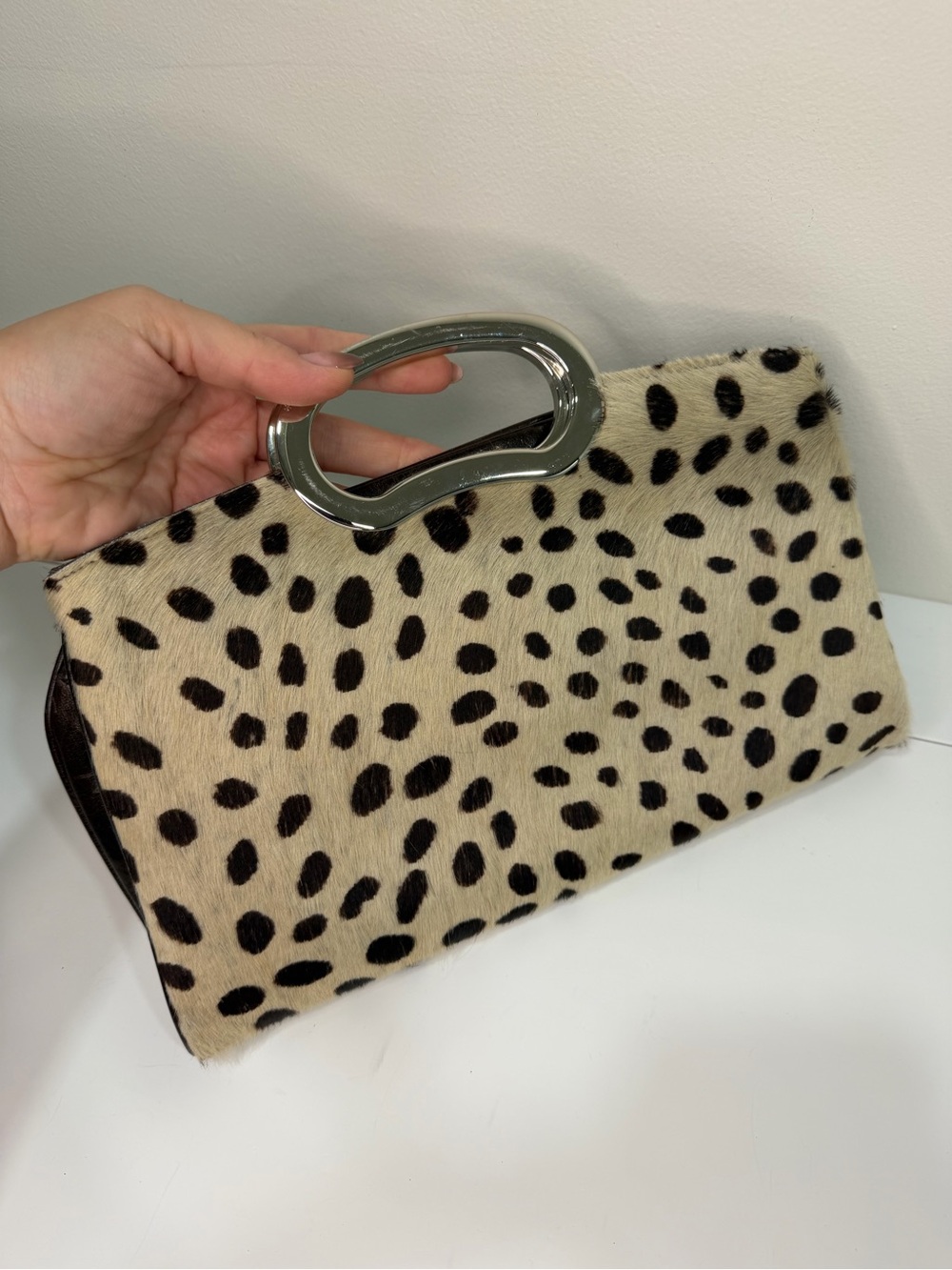 JALDA Cheetah Leopard Print Haircalf Foldover Clutch Bag Y2K